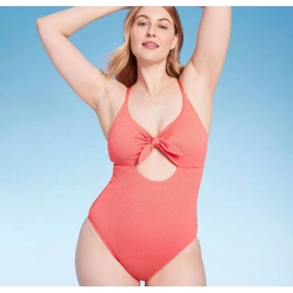 Shade & Shore Coral One Piece Swimsuit with Front Knot Cutout NWT (XL)